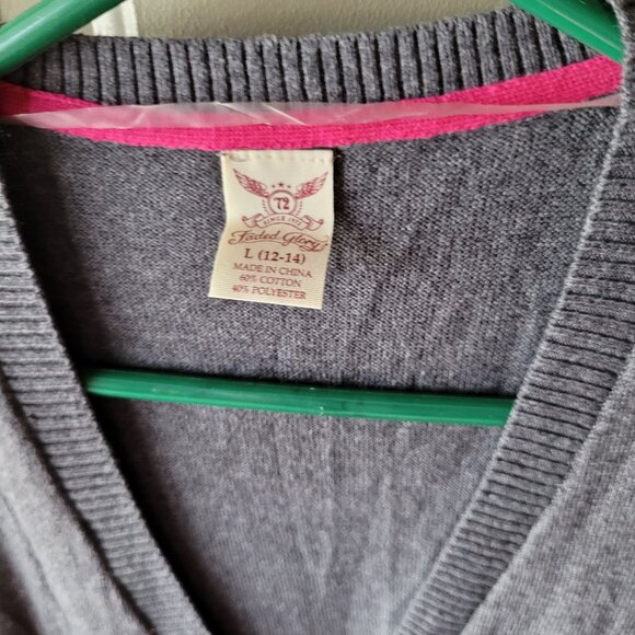 NWT's Faded Glory Gray Cotton/Polyester Cardigan Sweater Size Large 12-14 - Picture 3 of 4